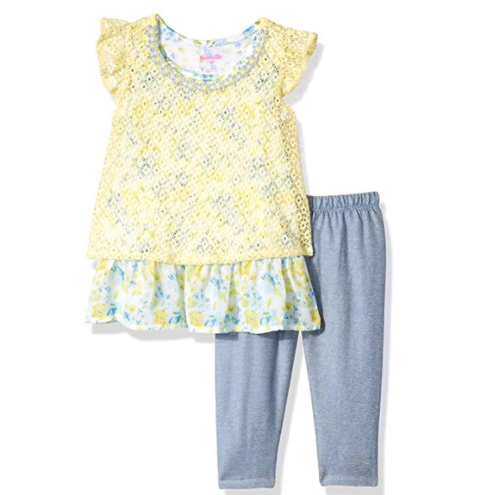 Nannette Lace Capri Spring Flower Yellow Outfit 2T